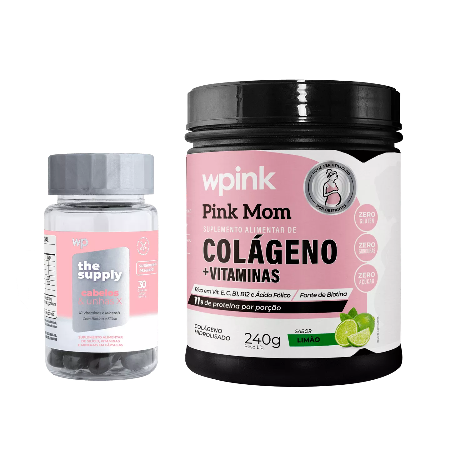 Colágeno pink mom de maça verde - 240g + cabelos e unhas x - wp